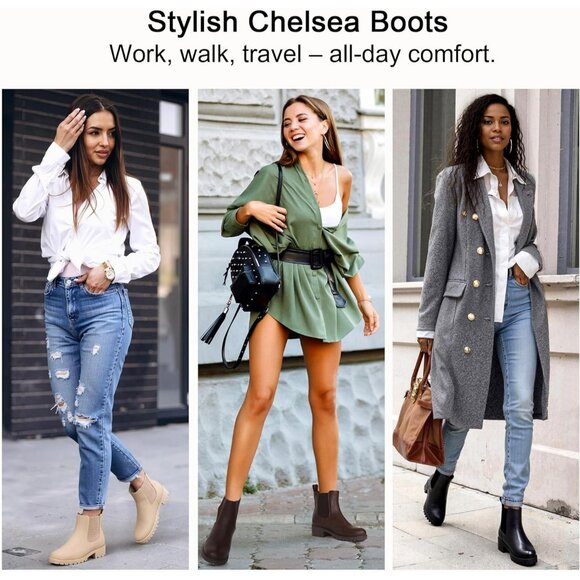 Vepose Women's Brown Leather Chunky Block Heel Chelsea Ankle Pull-On Booties - Picture 2 of 9